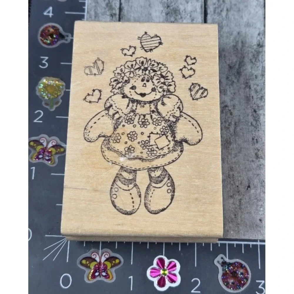 Stamp Affair Country Stitch Ragdoll Hearts Folk 1996 Rubber Stamp Wood #P47